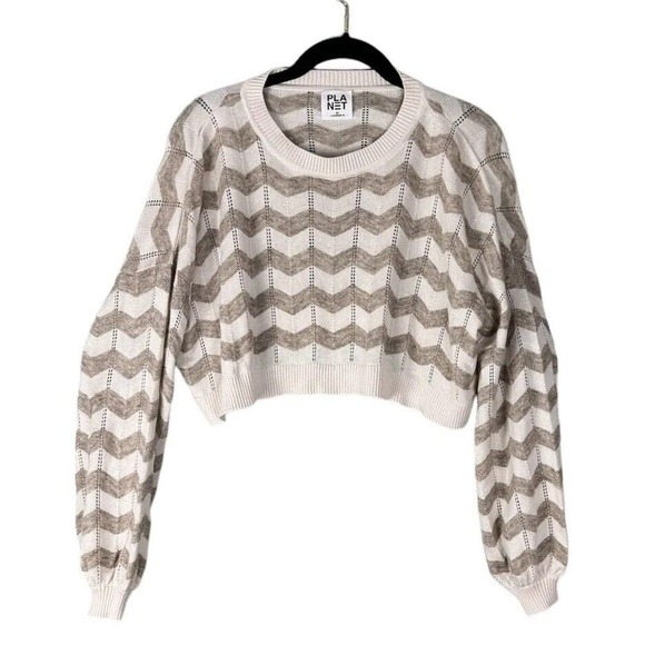 Planet by Lauren G OSFM White Beige Cropped Boxy Sweater Alpaca Modal Blend - Picture 1 of 4